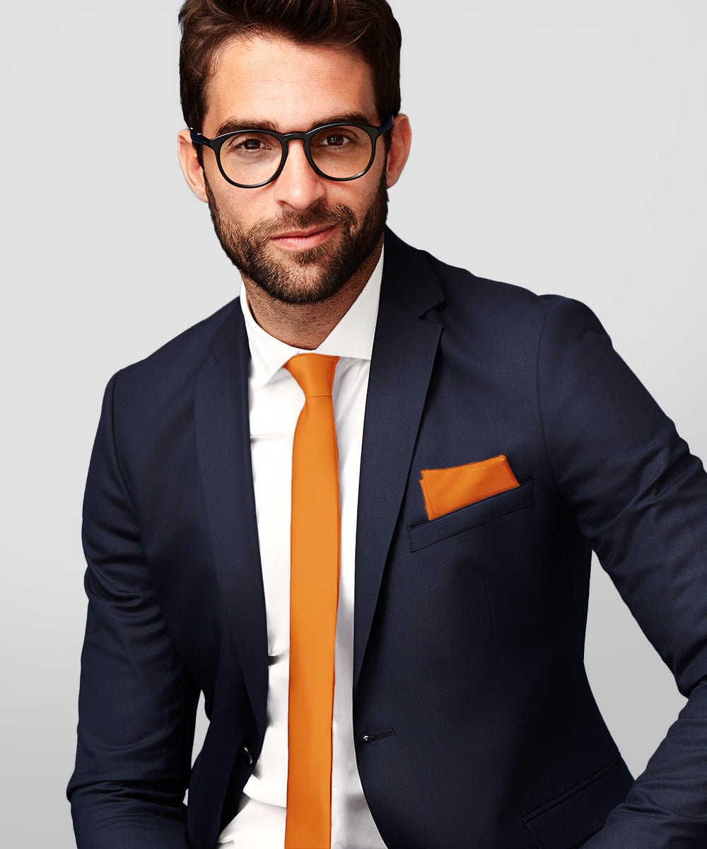 Vittorio Farina Men's Satin Skinny Necktie & Pocket Square - Suits You Sir - White - 