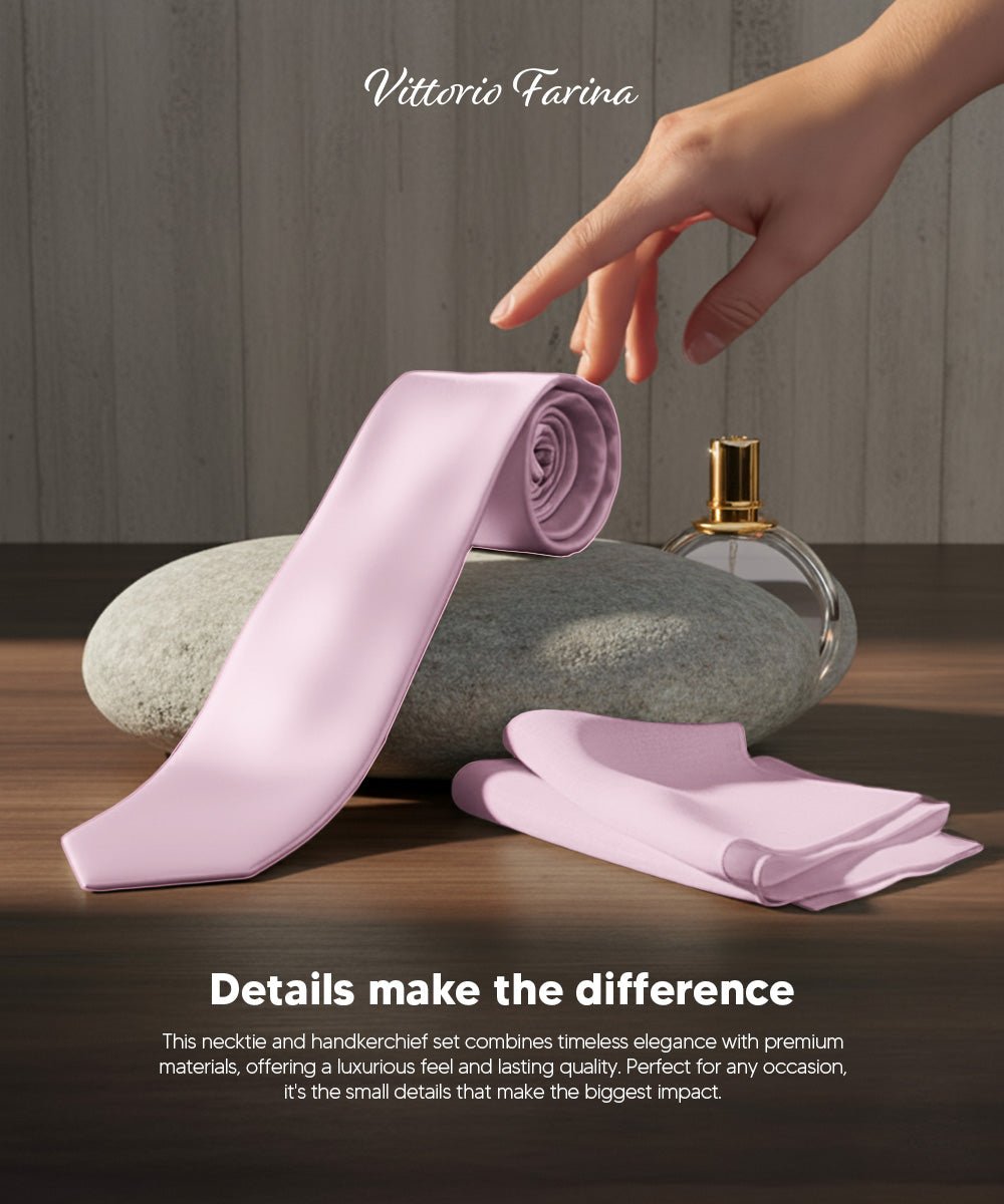 Vittorio Farina Men's Satin Skinny Necktie & Pocket Square - Suits You Sir - White - 