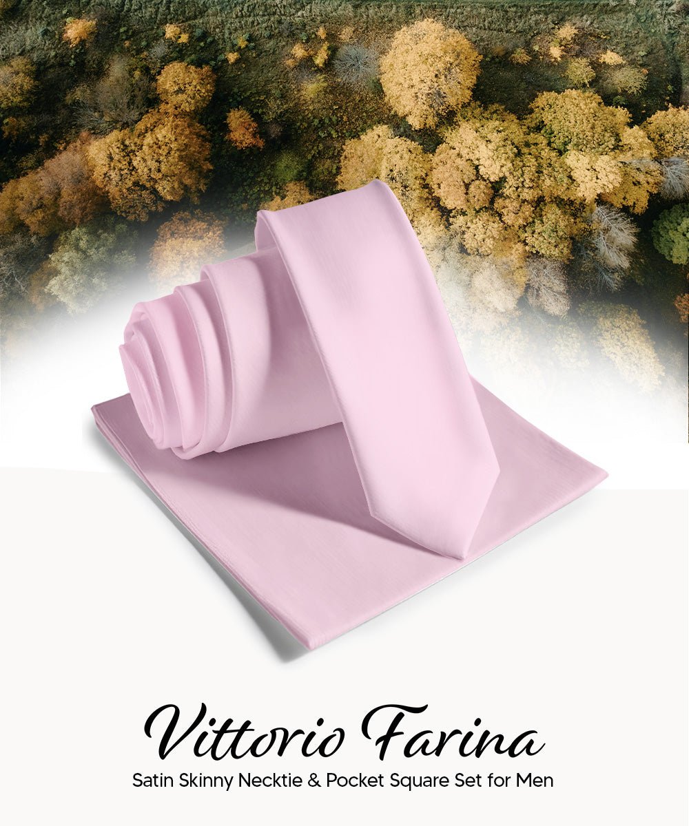Vittorio Farina Men's Satin Skinny Necktie & Pocket Square - Suits You Sir - White - 