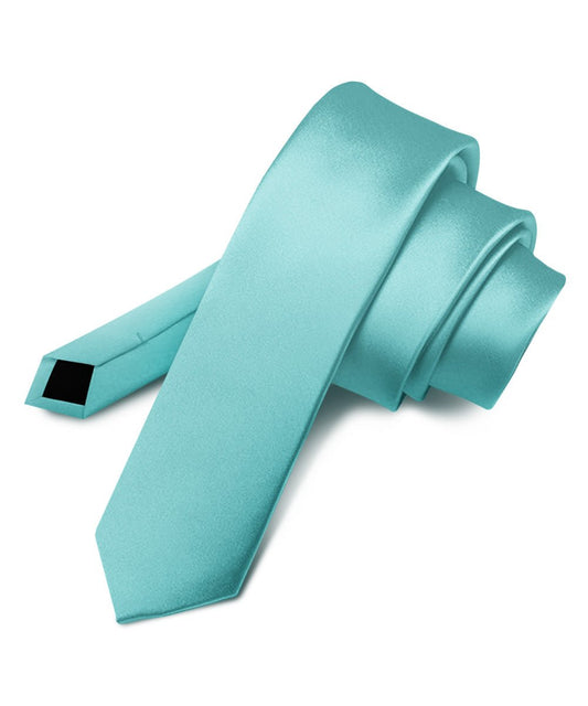 Vittorio Farina Men's Satin Skinny Necktie - Suits You Sir - Aqua - 