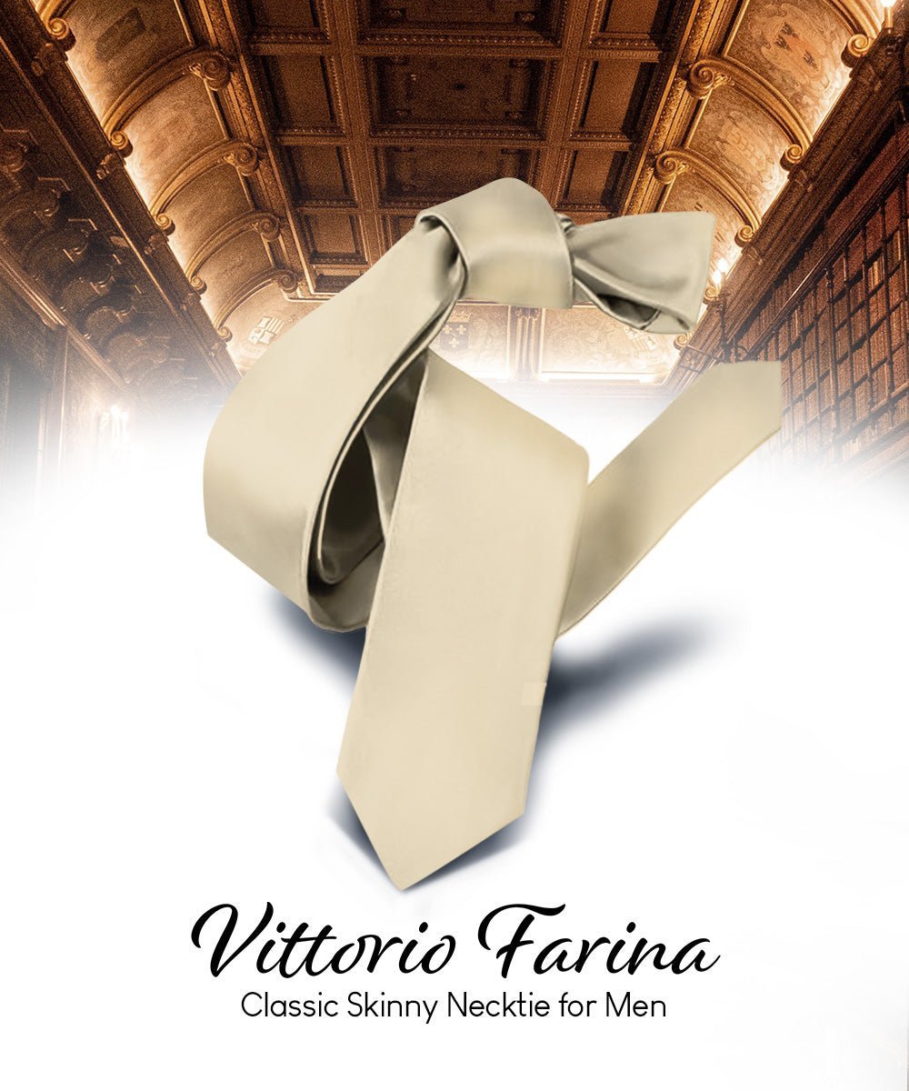 Vittorio Farina Men's Satin Skinny Necktie - Suits You Sir - Beige - 