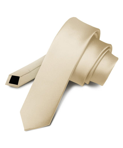 Vittorio Farina Men's Satin Skinny Necktie - Suits You Sir - Beige - 