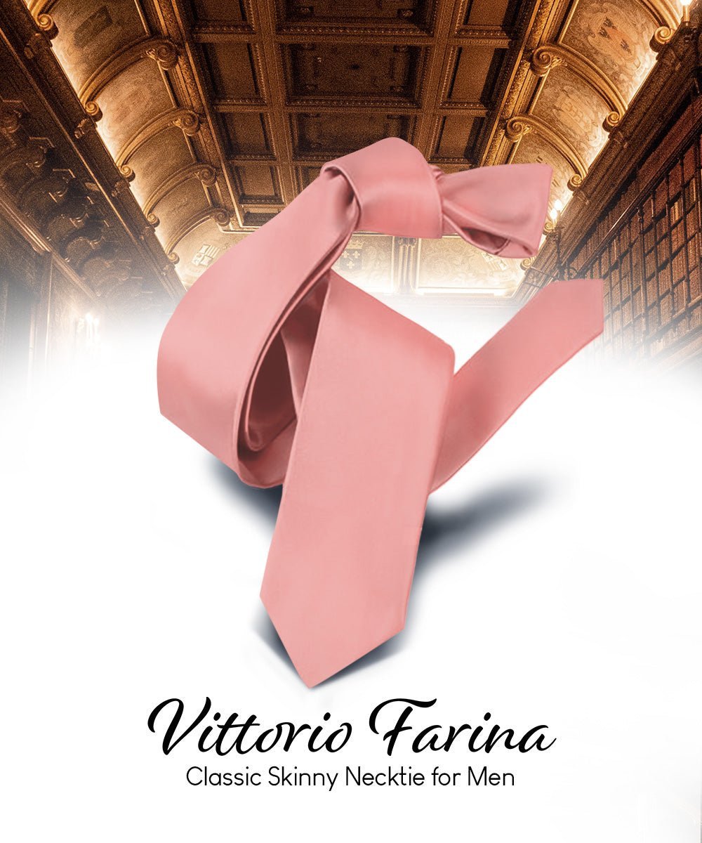 Vittorio Farina Men's Satin Skinny Necktie - Suits You Sir - Blush - 