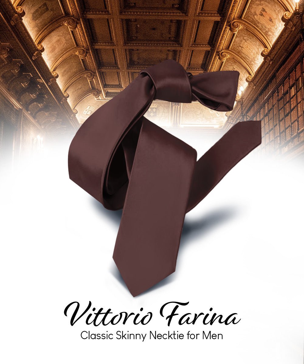 Vittorio Farina Men's Satin Skinny Necktie - Suits You Sir - Brown - 