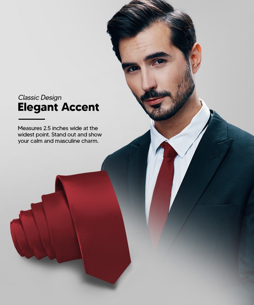 Vittorio Farina Men's Satin Skinny Necktie - Suits You Sir - Burgundy - 