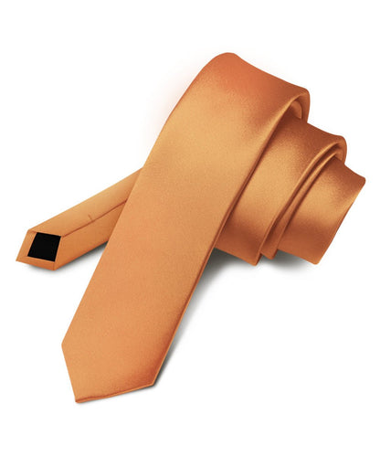 Vittorio Farina Men's Satin Skinny Necktie - Suits You Sir - Burnt Orange - 