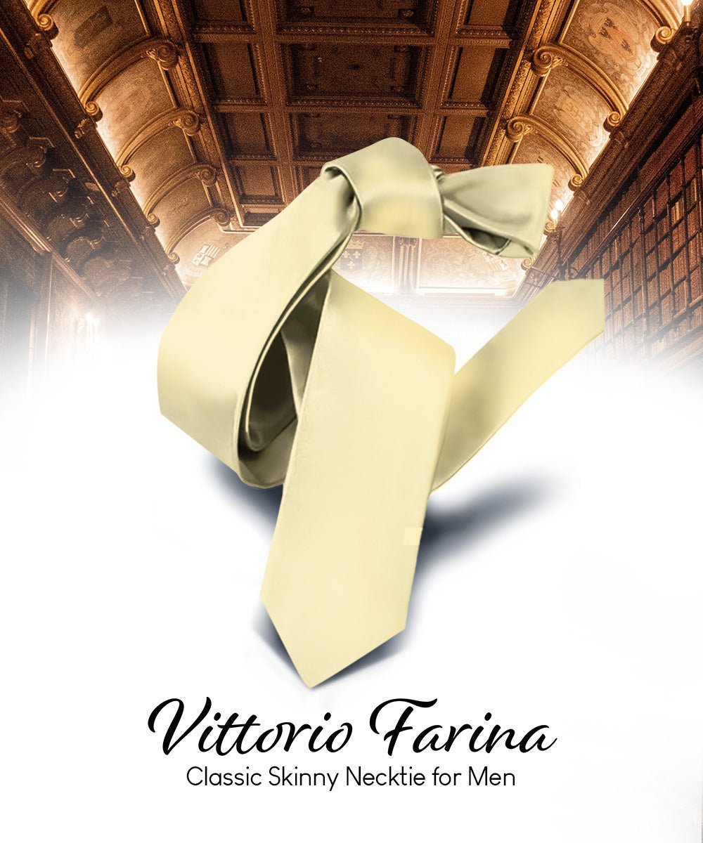 Vittorio Farina Men's Satin Skinny Necktie - Suits You Sir - Champagne - 