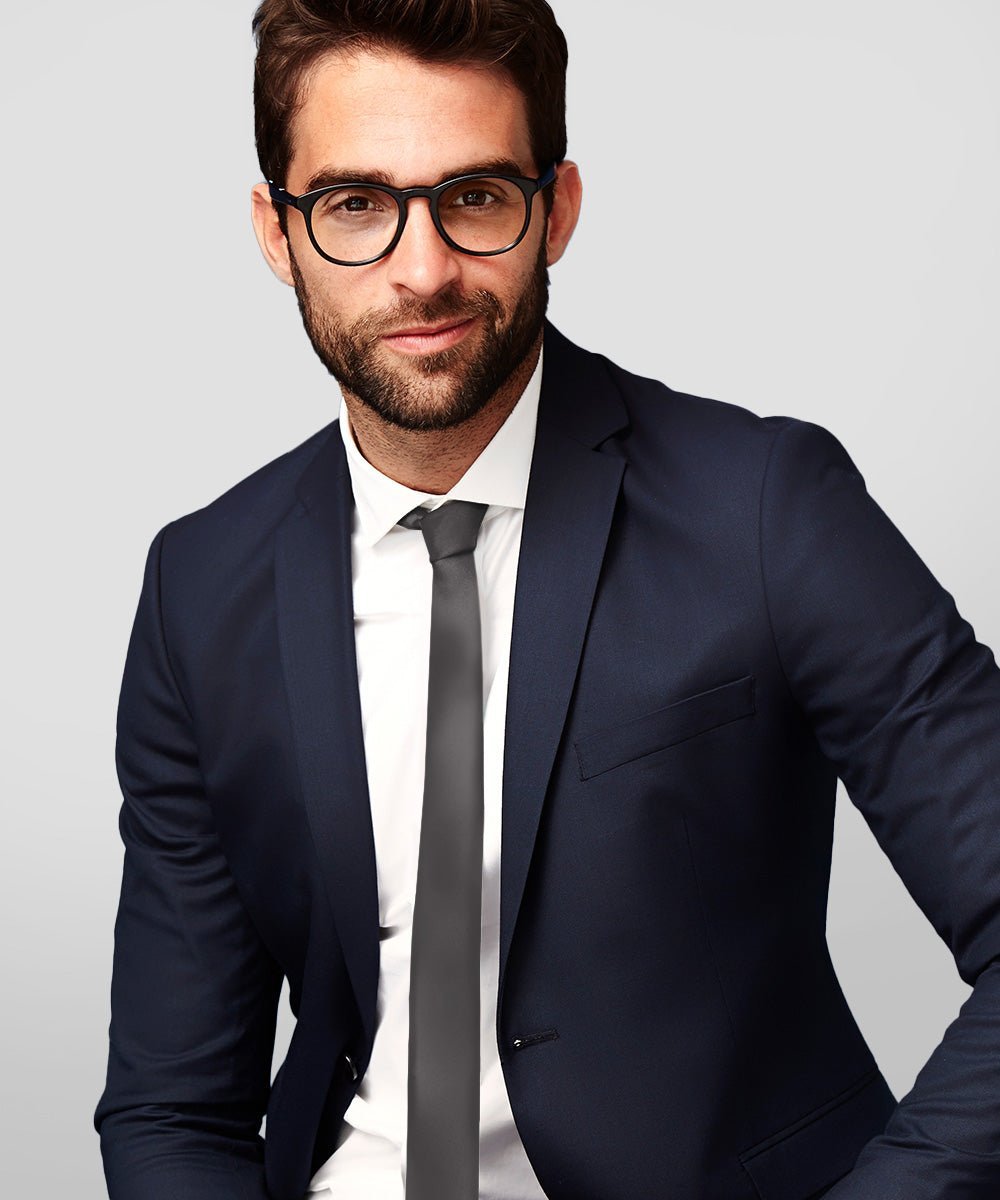 Vittorio Farina Men's Satin Skinny Necktie - Suits You Sir - Charcoal - 