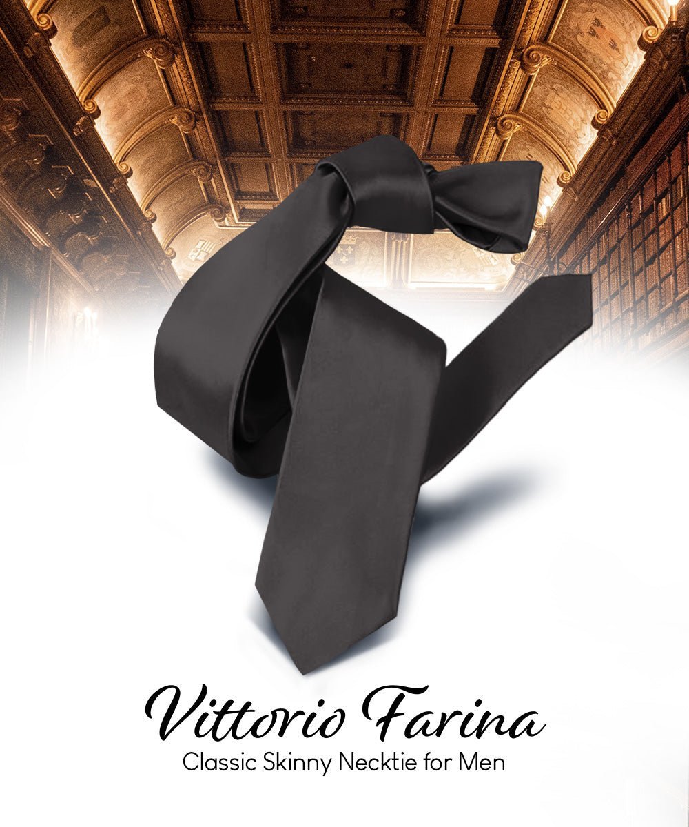 Vittorio Farina Men's Satin Skinny Necktie - Suits You Sir - Charcoal - 