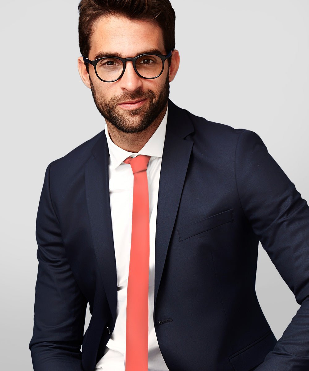 Vittorio Farina Men's Satin Skinny Necktie - Suits You Sir - Coral - 