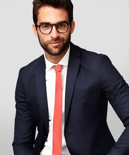 Vittorio Farina Men's Satin Skinny Necktie - Suits You Sir - Coral - 