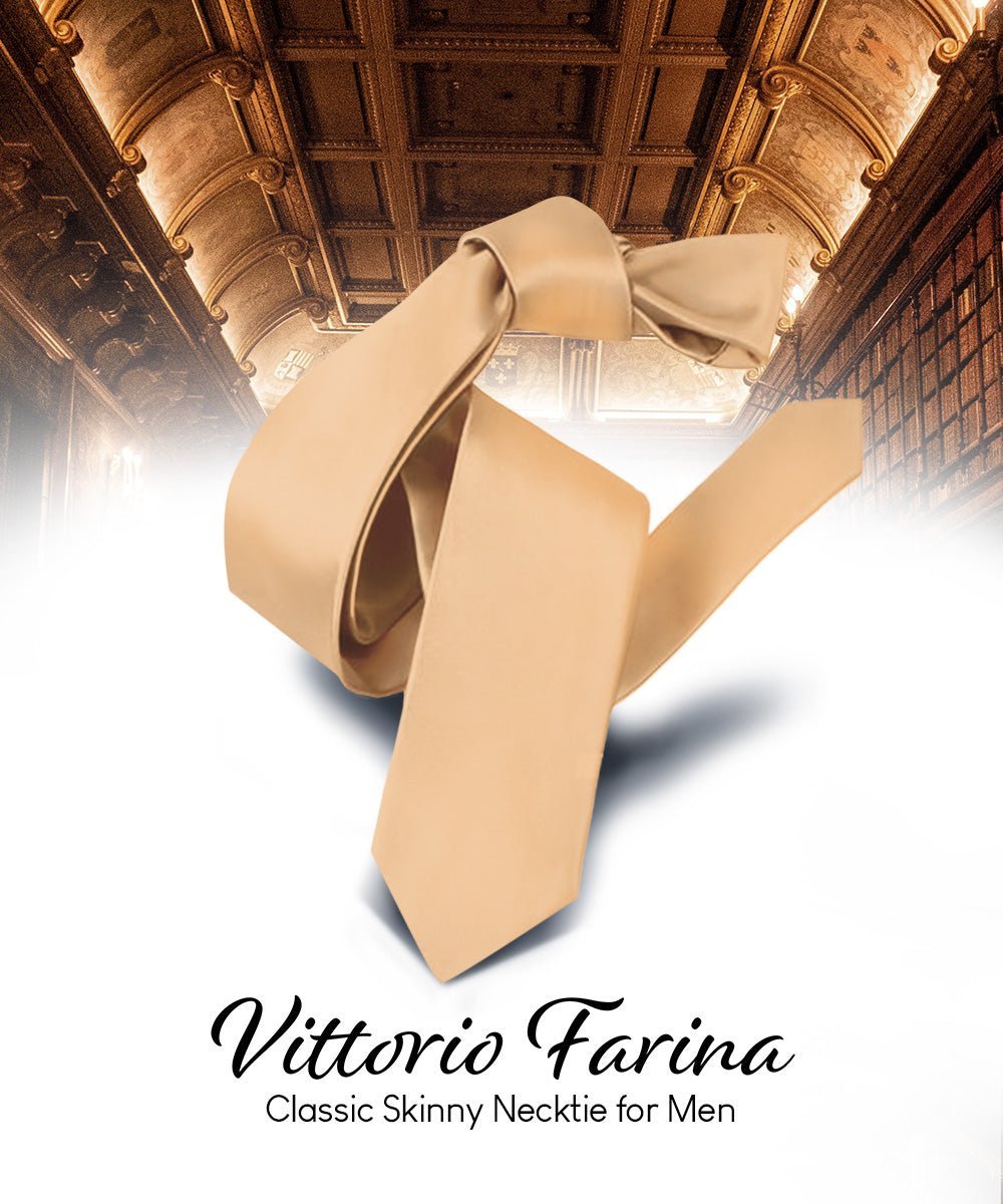 Vittorio Farina Men's Satin Skinny Necktie - Suits You Sir - Dark Peach - 