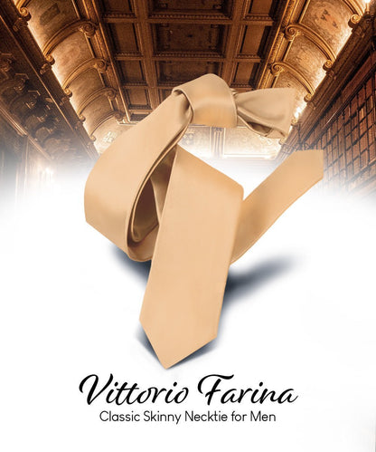 Vittorio Farina Men's Satin Skinny Necktie - Suits You Sir - Dark Peach - 