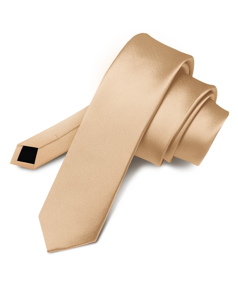 Vittorio Farina Men's Satin Skinny Necktie - Suits You Sir - Dark Peach - 