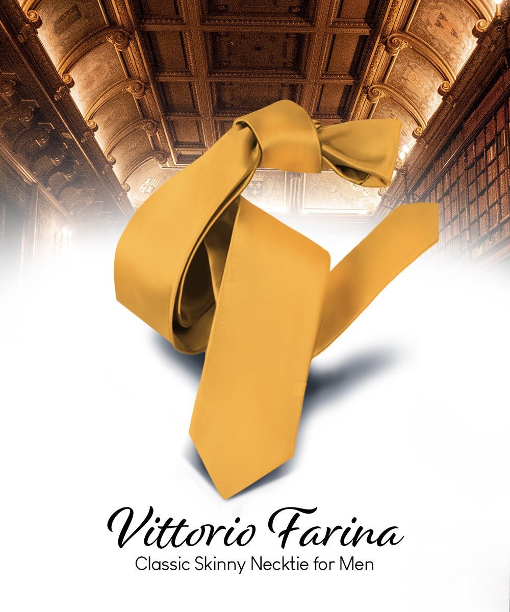 Vittorio Farina Men's Satin Skinny Necktie - Suits You Sir - Gold - 
