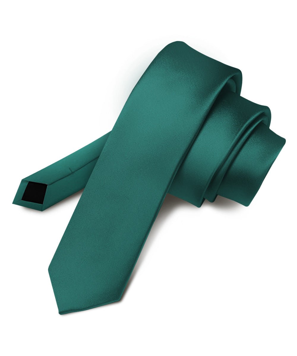 Vittorio Farina Men's Satin Skinny Necktie - Suits You Sir - Hunter Green - 