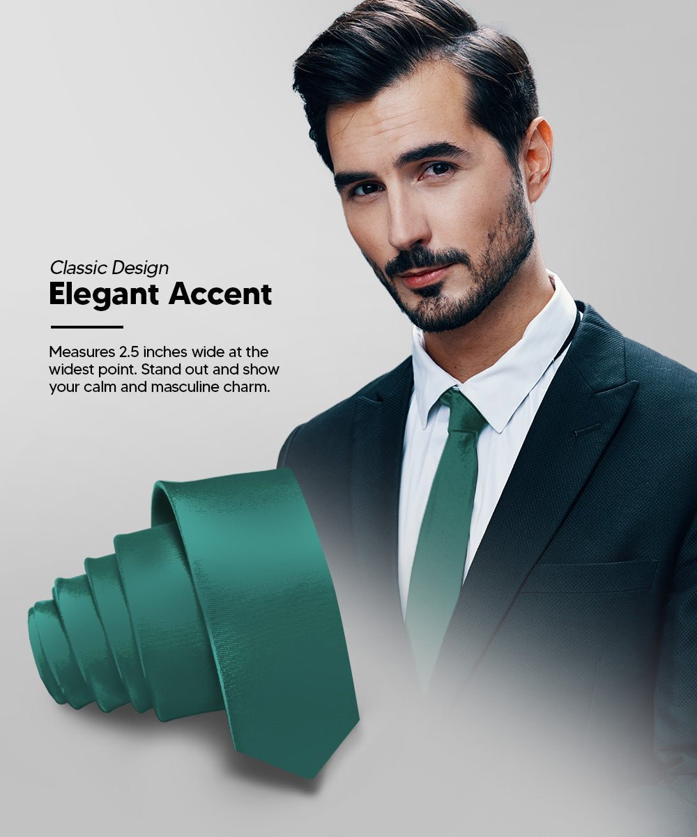 Vittorio Farina Men's Satin Skinny Necktie - Suits You Sir - Hunter Green - 