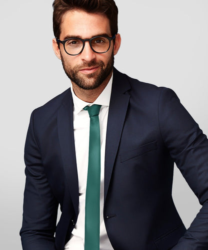 Vittorio Farina Men's Satin Skinny Necktie - Suits You Sir - Hunter Green - 