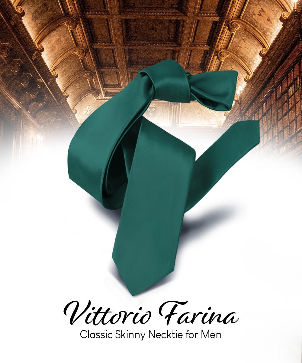 Vittorio Farina Men's Satin Skinny Necktie - Suits You Sir - Hunter Green - 