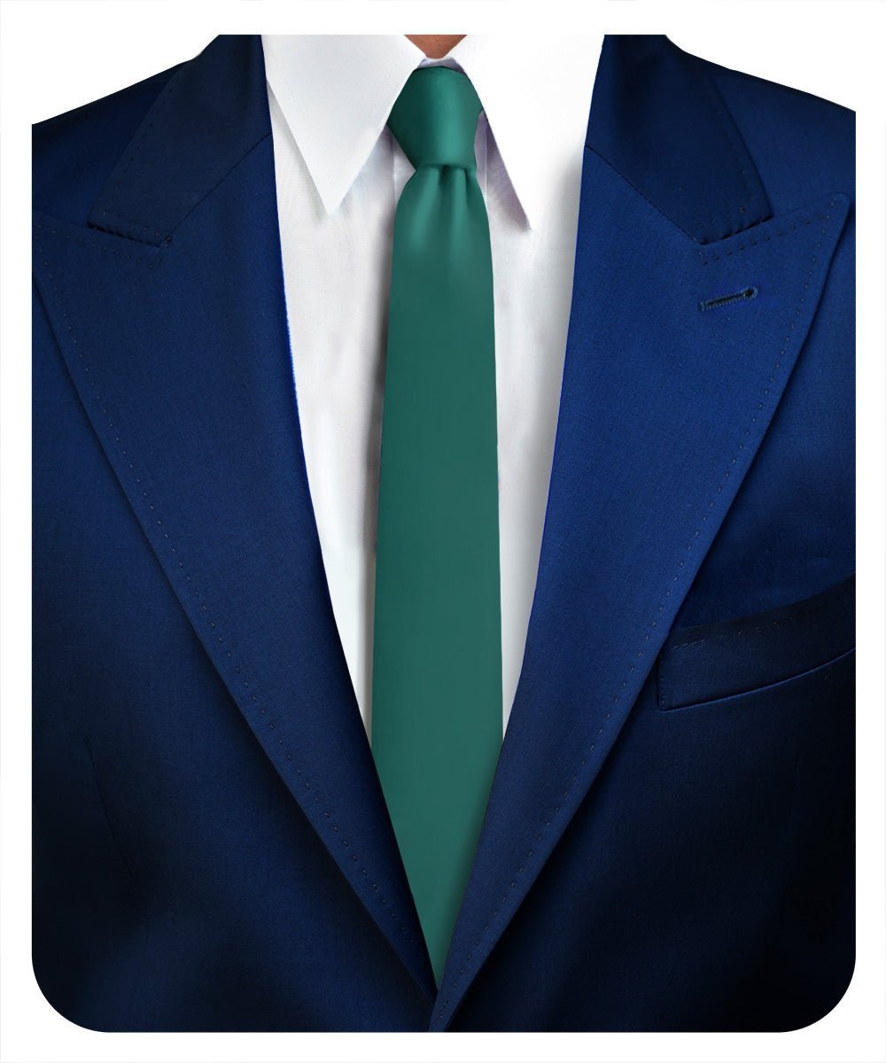 Vittorio Farina Men's Satin Skinny Necktie - Suits You Sir - Hunter Green - 