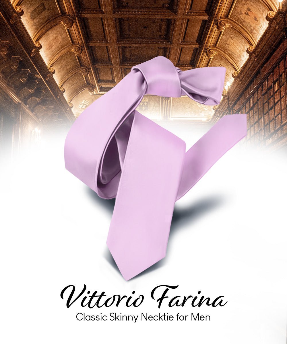 Vittorio Farina Men's Satin Skinny Necktie - Suits You Sir - Lavender - 