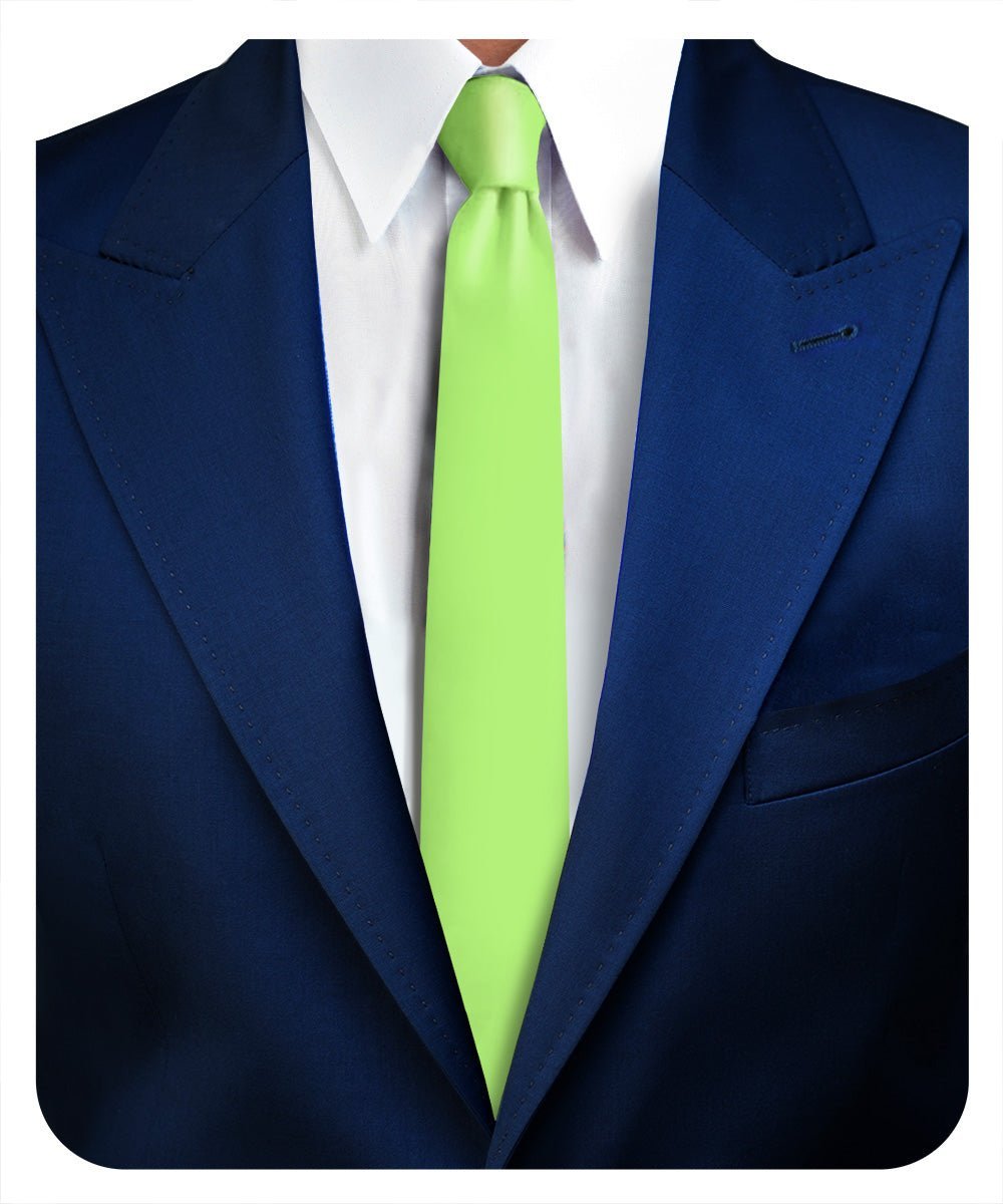 Vittorio Farina Men's Satin Skinny Necktie - Suits You Sir - Lime Green - 