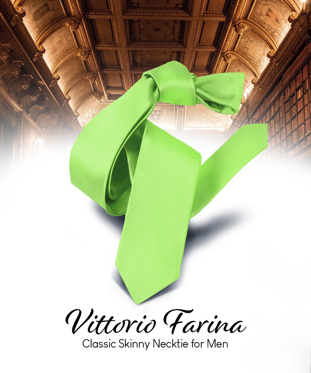 Vittorio Farina Men's Satin Skinny Necktie - Suits You Sir - Lime Green - 