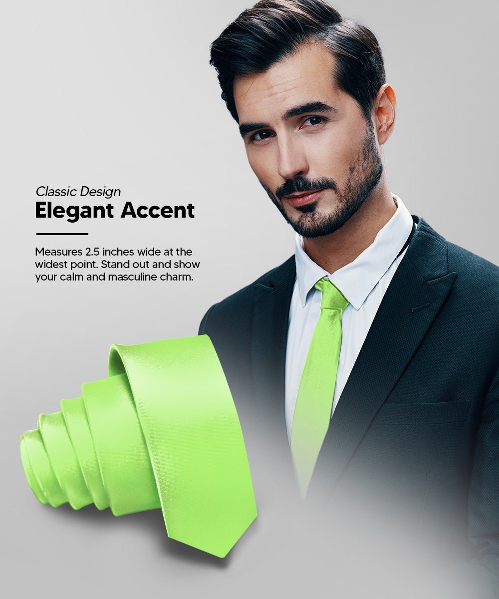 Vittorio Farina Men's Satin Skinny Necktie - Suits You Sir - Lime Green - 