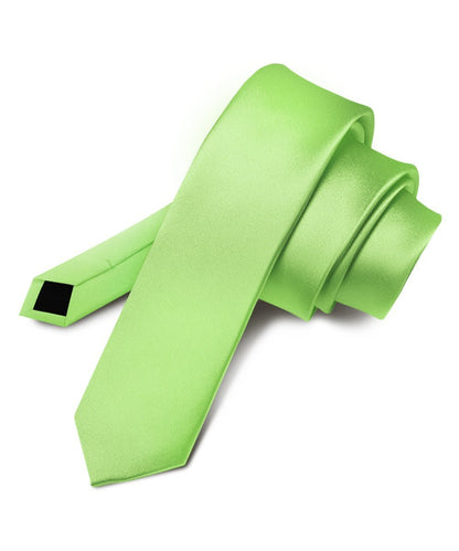 Vittorio Farina Men's Satin Skinny Necktie - Suits You Sir - Lime Green - 