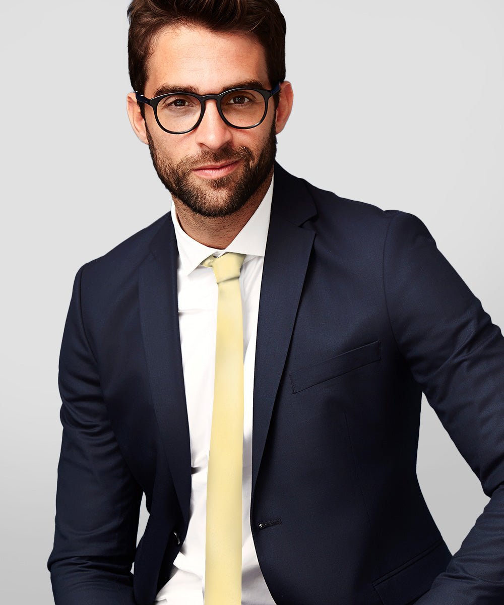 Vittorio Farina Men's Satin Skinny Necktie - Suits You Sir - Maize - 
