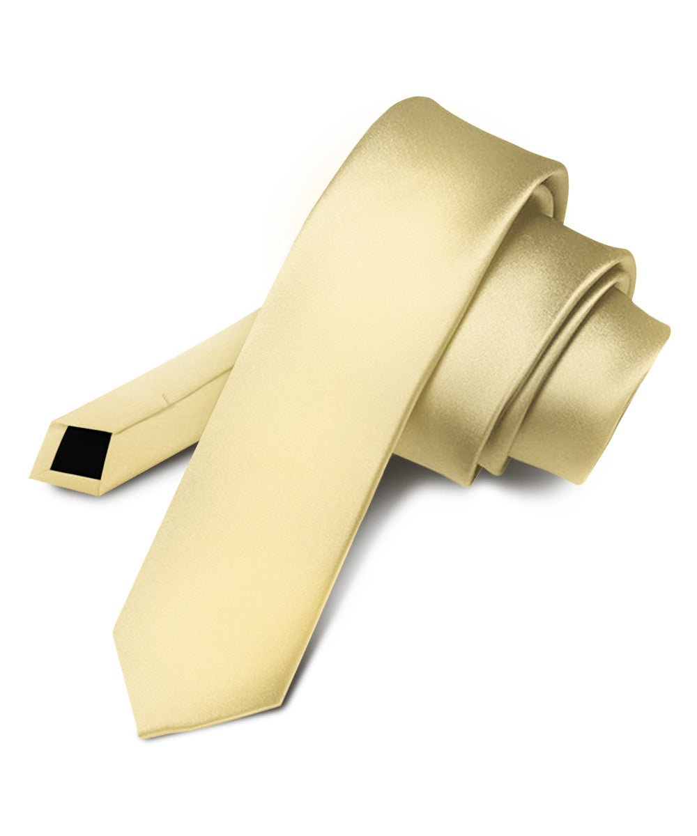 Vittorio Farina Men's Satin Skinny Necktie - Suits You Sir - Maize - 