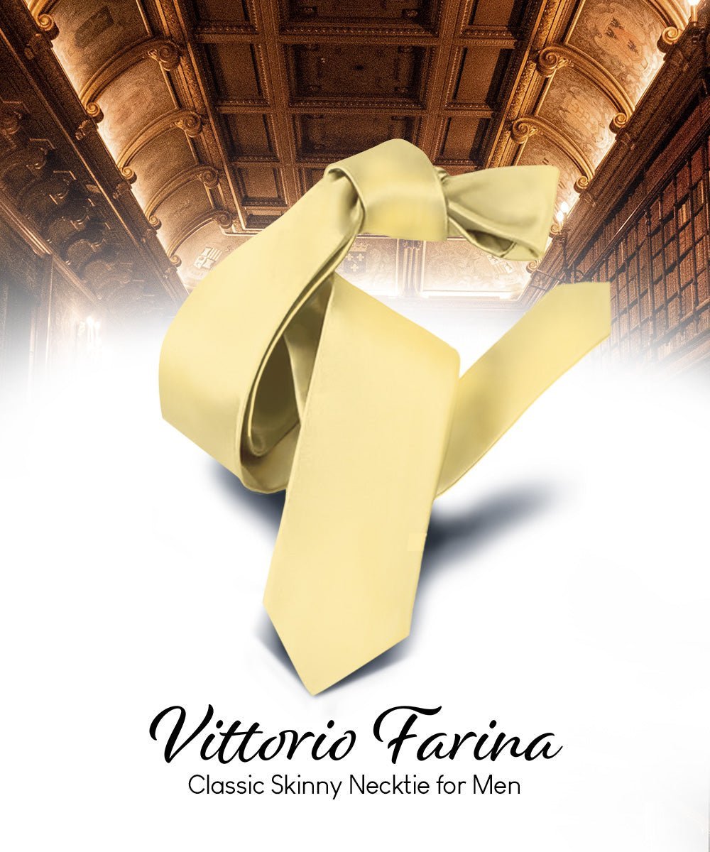 Vittorio Farina Men's Satin Skinny Necktie - Suits You Sir - Maize - 
