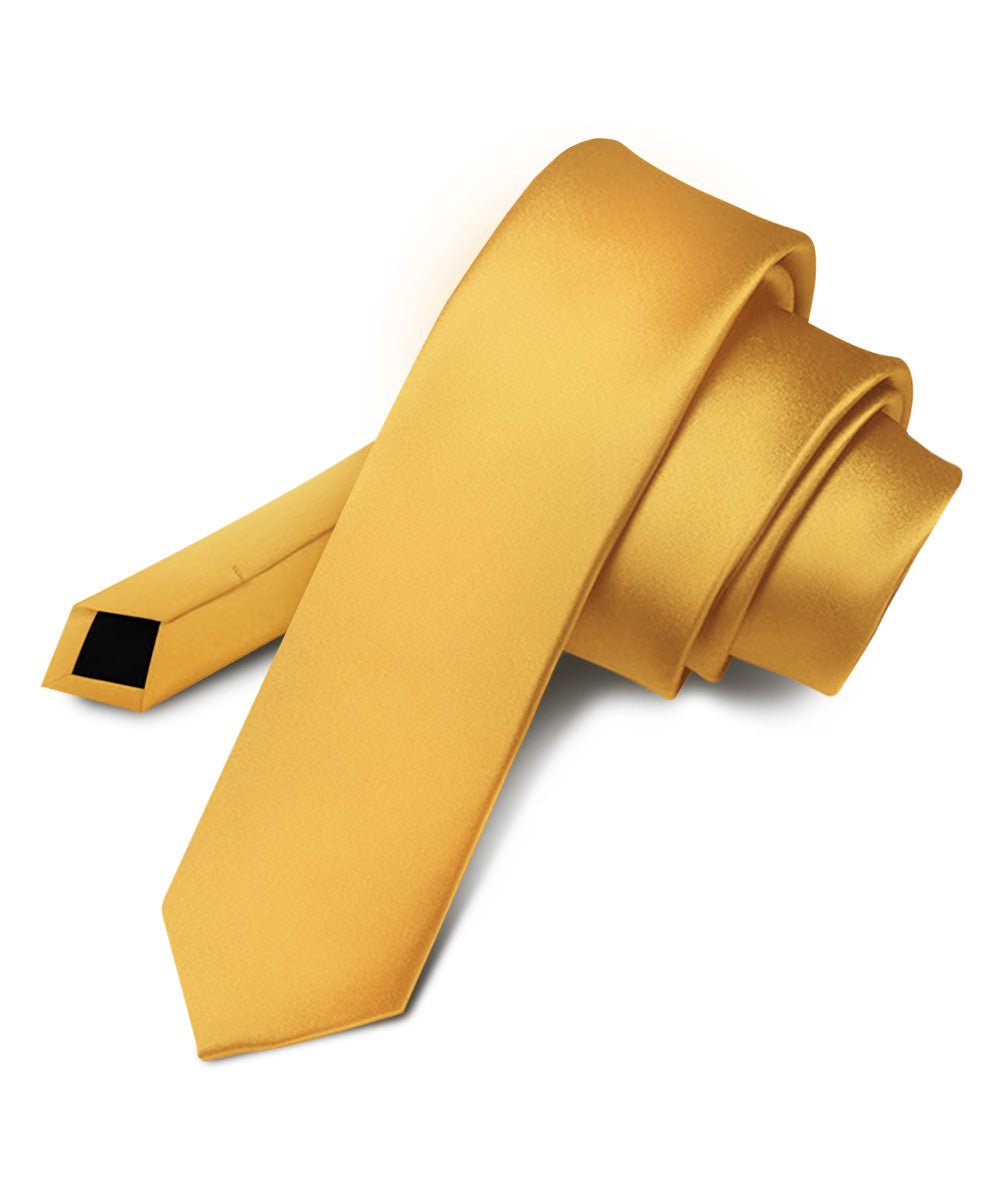 Vittorio Farina Men's Satin Skinny Necktie - Suits You Sir - Mustard Yellow - 