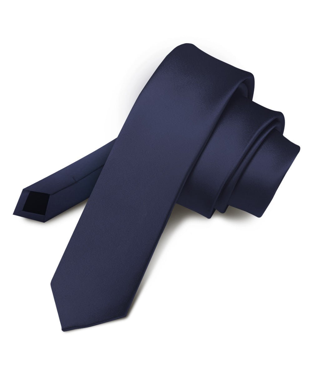 Vittorio Farina Men's Satin Skinny Necktie - Suits You Sir - Navy Blue - 