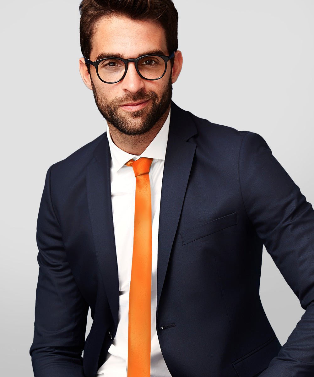 Vittorio Farina Men's Satin Skinny Necktie - Suits You Sir - Orange - 