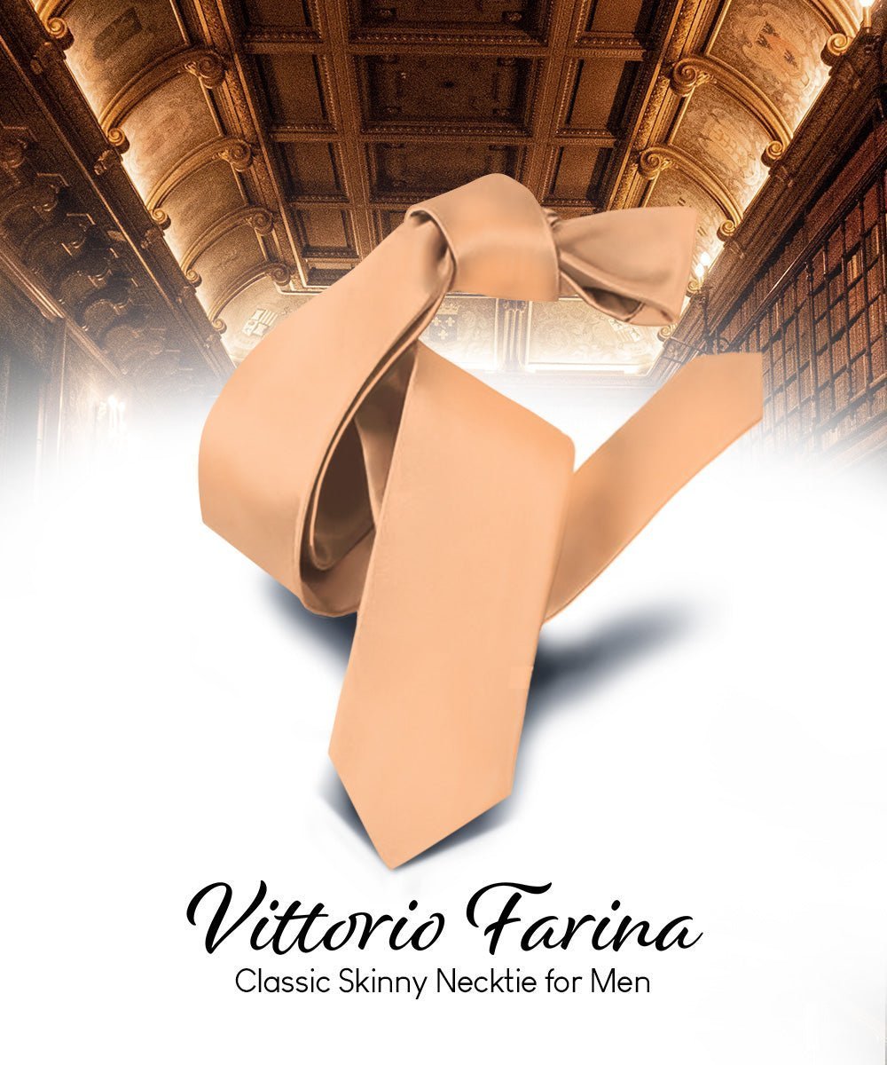 Vittorio Farina Men's Satin Skinny Necktie - Suits You Sir - Peach - 