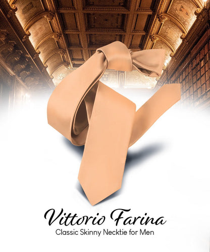 Vittorio Farina Men's Satin Skinny Necktie - Suits You Sir - Peach - 