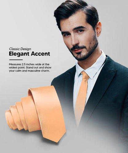 Vittorio Farina Men's Satin Skinny Necktie - Suits You Sir - Peach - 