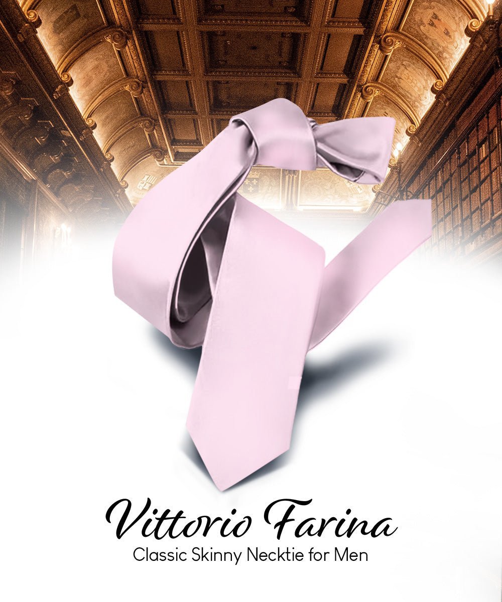 Vittorio Farina Men's Satin Skinny Necktie - Suits You Sir - Pink - 