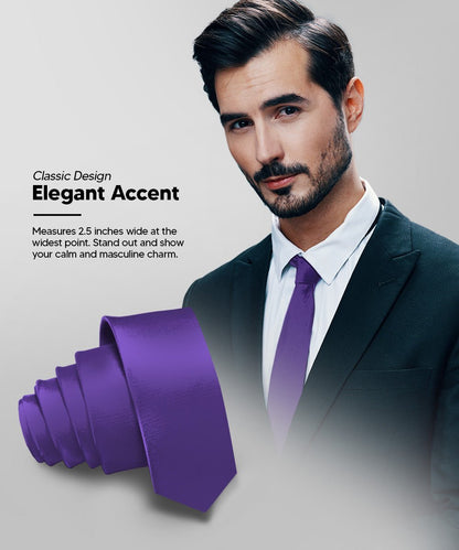 Vittorio Farina Men's Satin Skinny Necktie - Suits You Sir - Purple - 