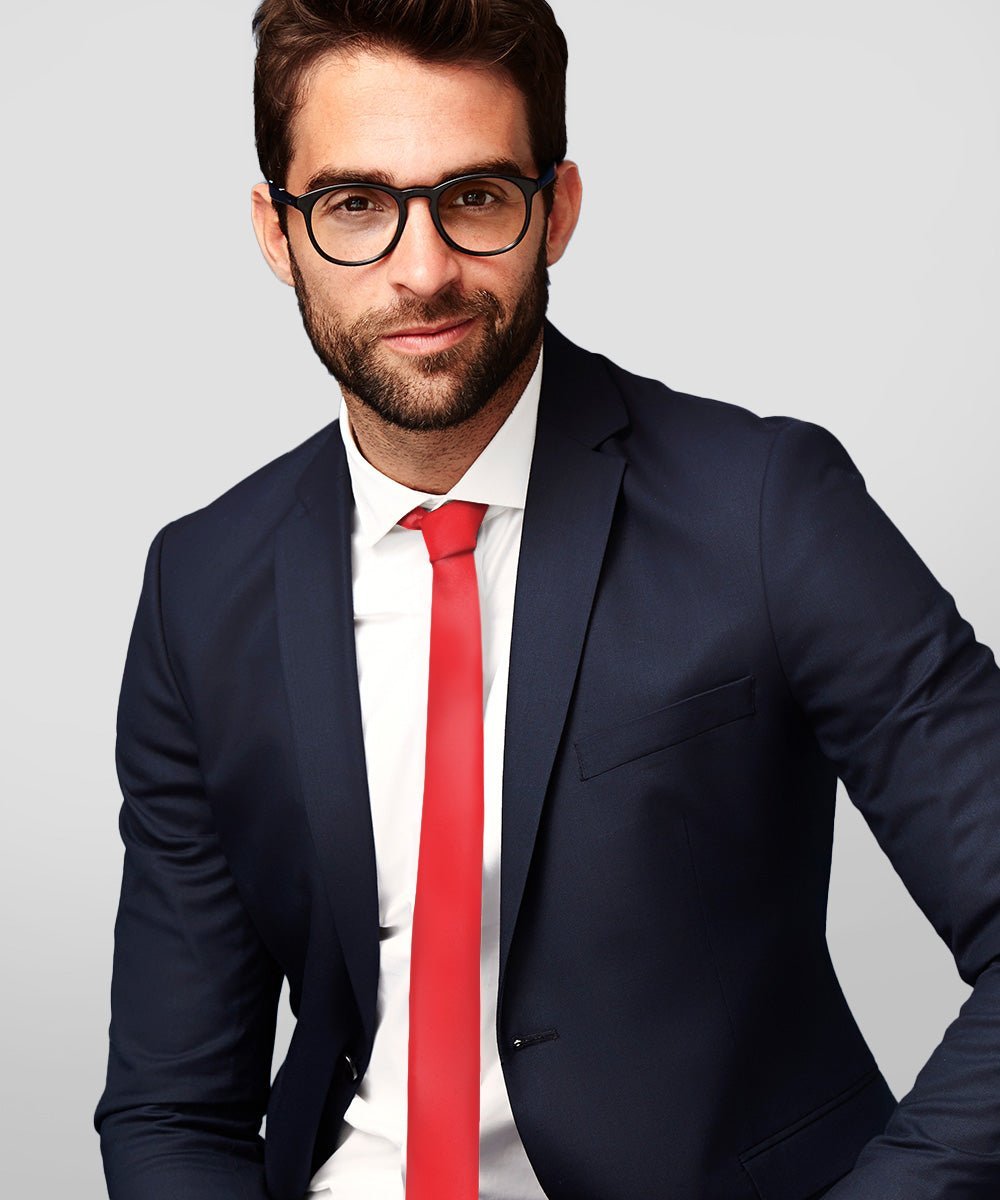 Vittorio Farina Men's Satin Skinny Necktie - Suits You Sir - Red - 