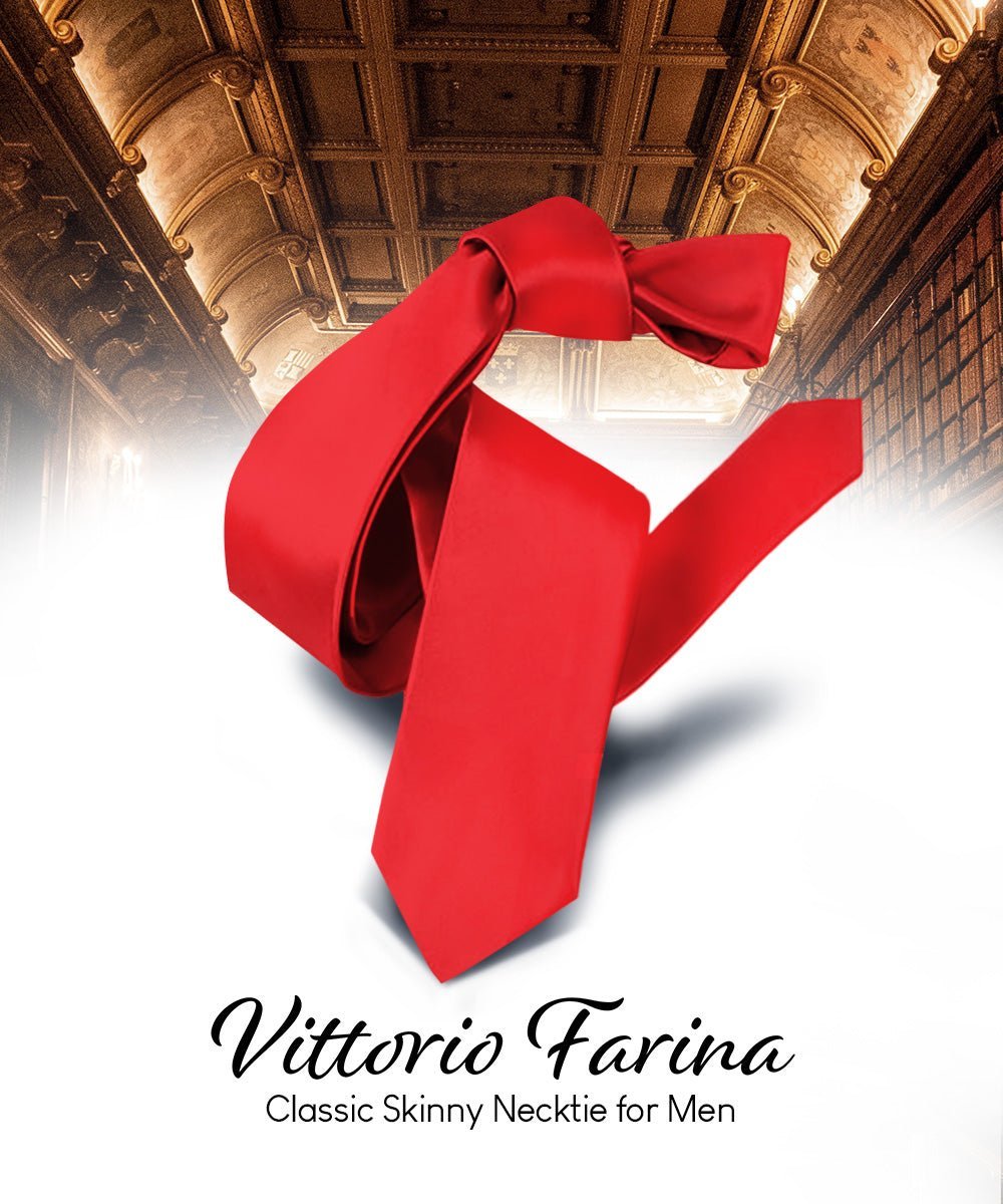 Vittorio Farina Men's Satin Skinny Necktie - Suits You Sir - Red - 