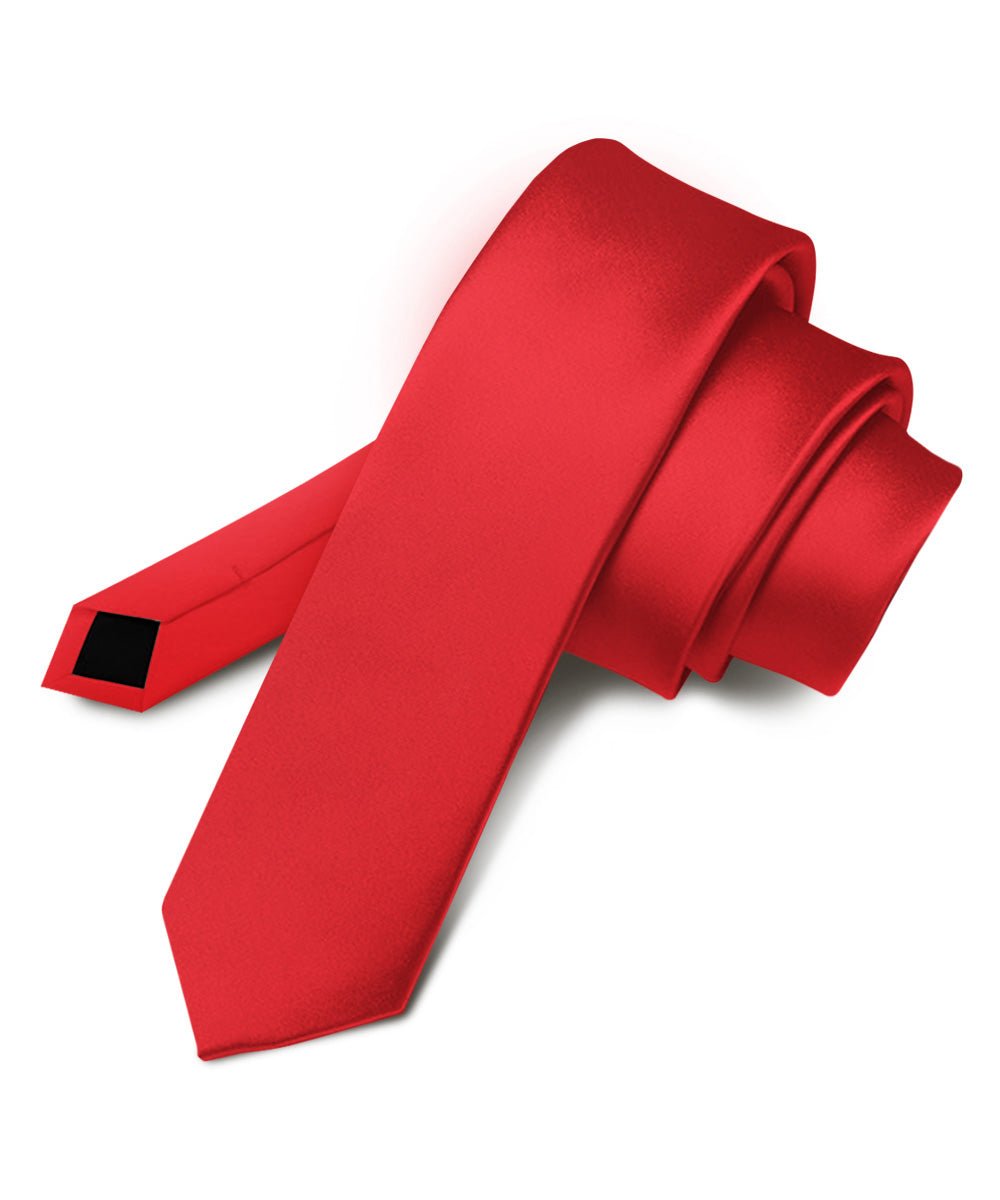 Vittorio Farina Men's Satin Skinny Necktie - Suits You Sir - Red - 