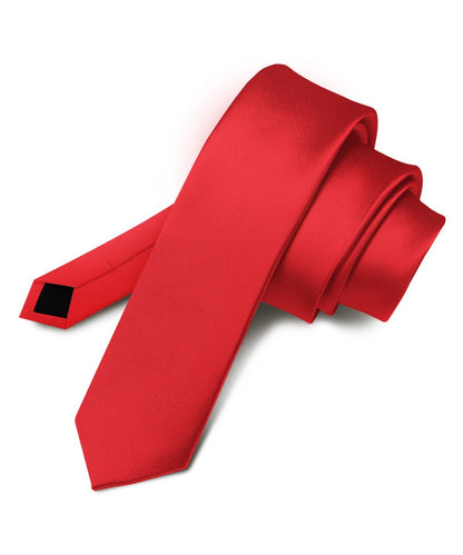 Vittorio Farina Men's Satin Skinny Necktie - Suits You Sir - Red - 