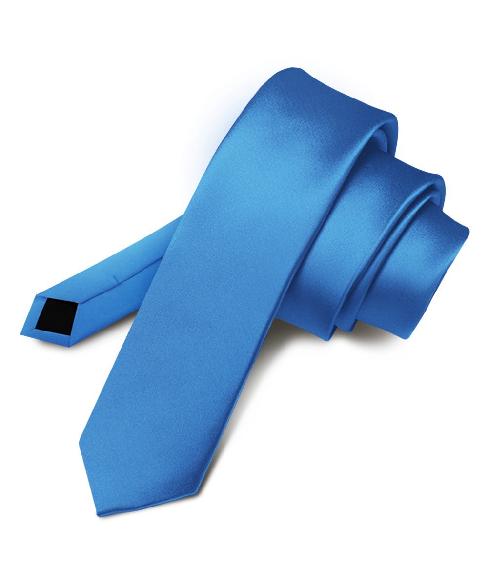 Vittorio Farina Men's Satin Skinny Necktie - Suits You Sir - Royal Blue - 