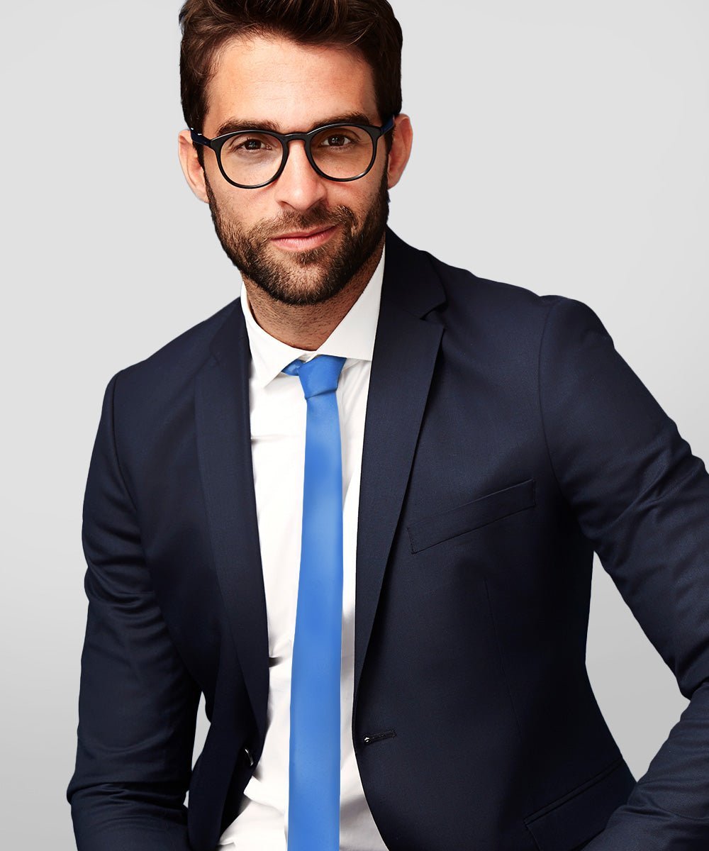 Vittorio Farina Men's Satin Skinny Necktie - Suits You Sir - Royal Blue - 