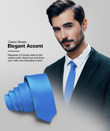 Vittorio Farina Men's Satin Skinny Necktie - Suits You Sir - Royal Blue - 
