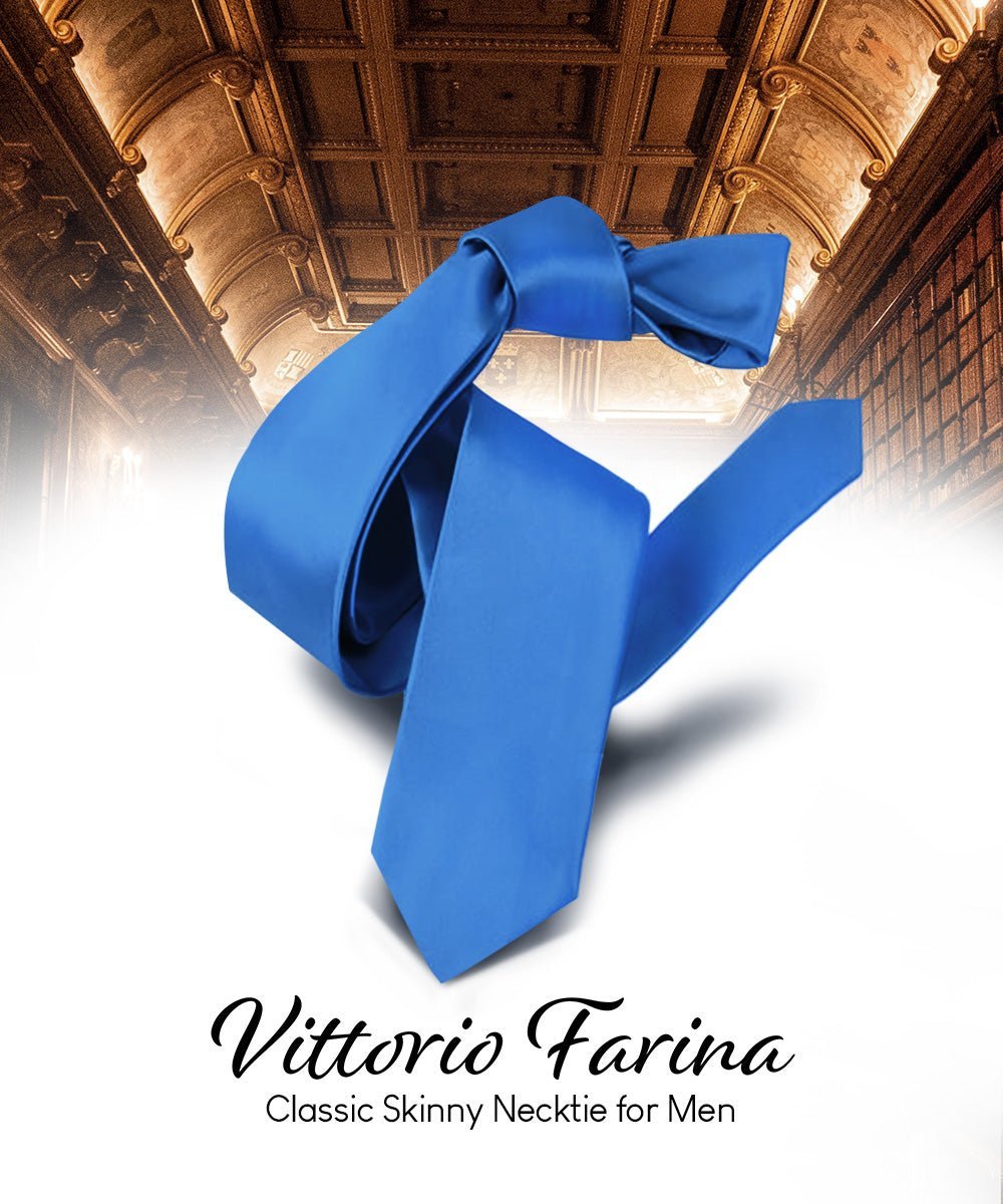Vittorio Farina Men's Satin Skinny Necktie - Suits You Sir - Royal Blue - 