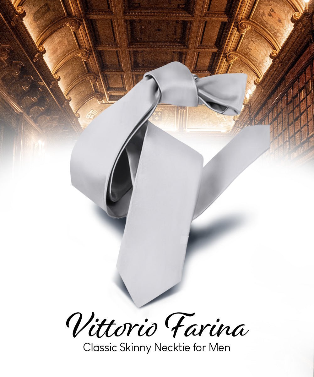 Vittorio Farina Men's Satin Skinny Necktie - Suits You Sir - Silver - 