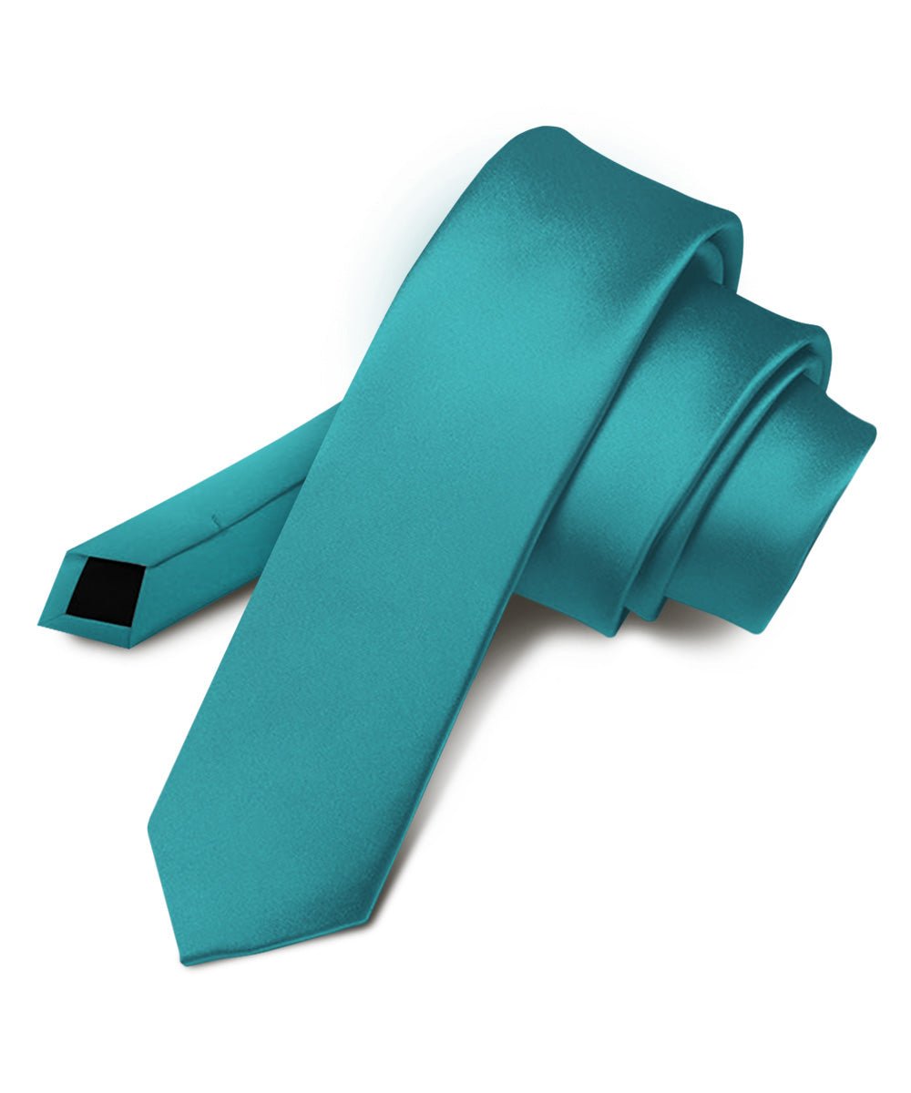 Vittorio Farina Men's Satin Skinny Necktie - Suits You Sir - Teal Blue - 